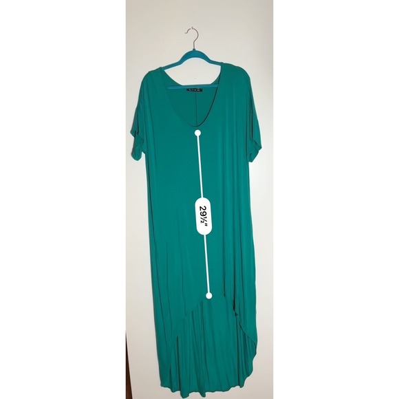 LIVD Womens Green Maxi Dress Short Sleeve V Neck High Low Casual Comfy - Picture 4 of 12